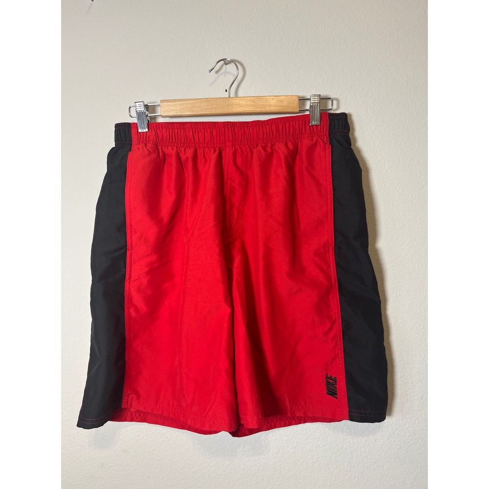 Nike Swim Trunks Mens Large Red Black Mesh Liner Board Shorts Athletic Swimwear